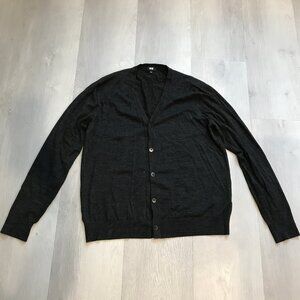 UNIQLO MENS CARDIGAN 100% WOOL GRAY V NECK BUTTON LONG SLEEVE LARGE
